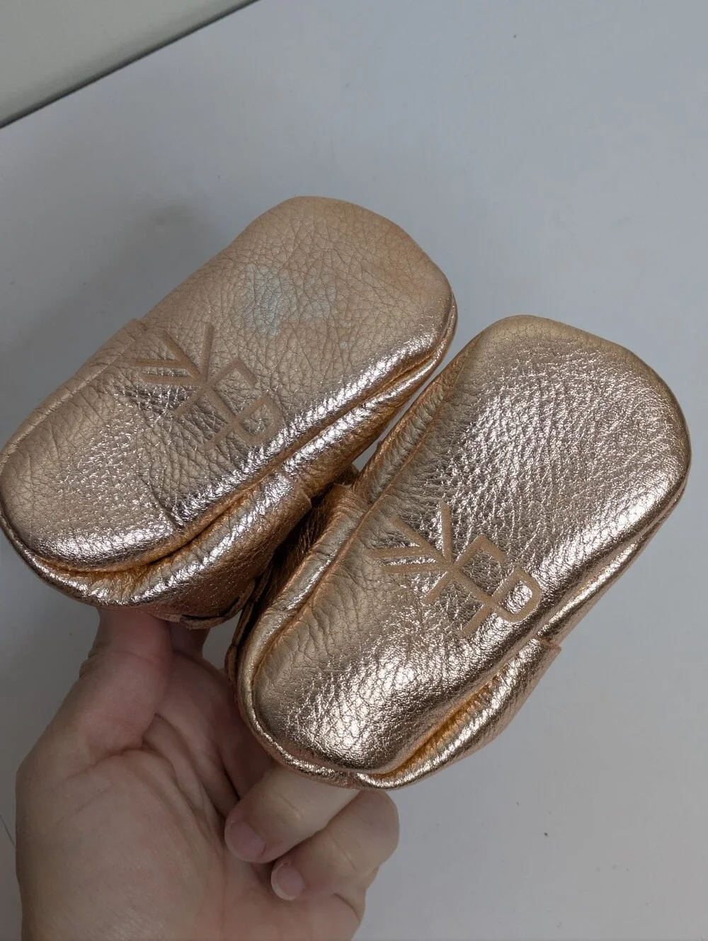 Freshly Picked Rose Gold Baby Moccasins with Bows 2T